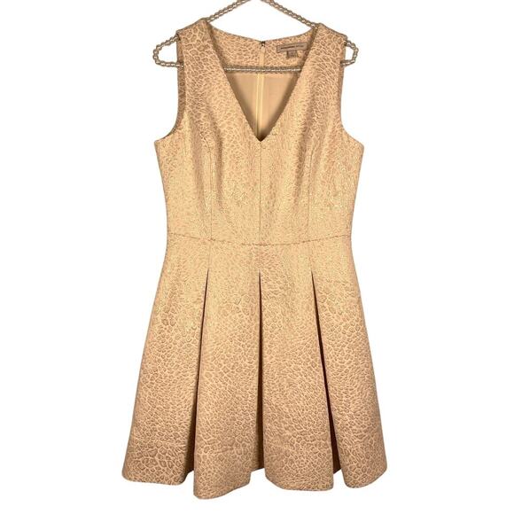 Banana Republic Heritage Gold Leapard Print Box Pleat V Neck Halter Dress Size 8 - Picture 1 of 10